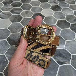 Vintage Animal Print Calf Hair and Leather Colorblock Belt